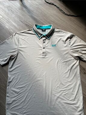 PXG Men's Beige Polo with Teal Accent Collar